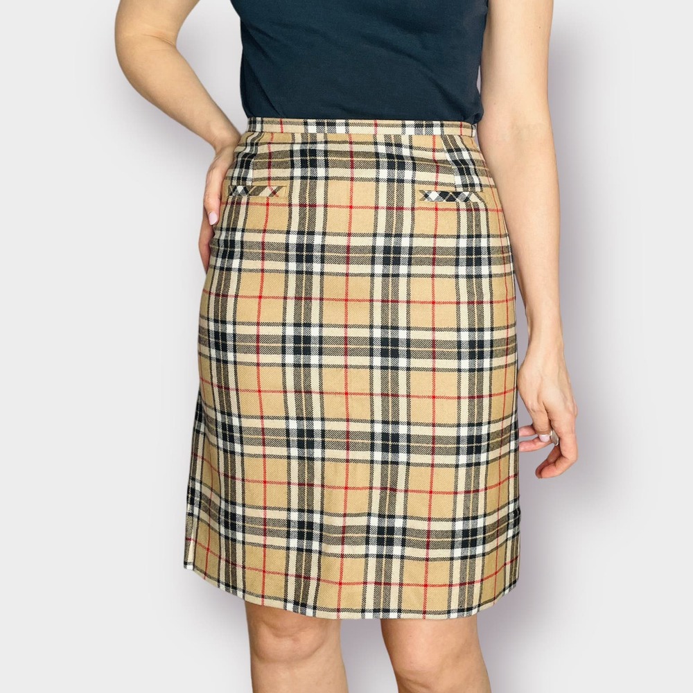 90s Harold's Tan‎ Black Red Plaid Skirt